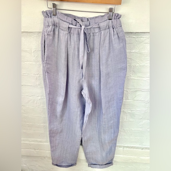 Free People Only Over You Linen Pant in Blue Pearl Tie Bag Waist Straight Leg - Picture 10 of 14